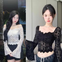 (CÓ ĐỆM) Áo Ren Dài Ôm Xuyên Thấu Quyến Rũ tay loe thời trang nữ m804 1