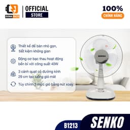 Quạt bàn Senko B1213 nút vặn 40W, lồng sắt 30cm nhỏ gọn 3 cấp độ gió mạnh bảo hành 24 tháng 2