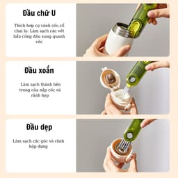 Cọ Vệ Sinh Đa Năng 3 in 1: Dụng Cụ Làm Sạch Cốc, Bình Sữa, Bình Nước và Bài Chải Khe Hở Xoay 360° 6