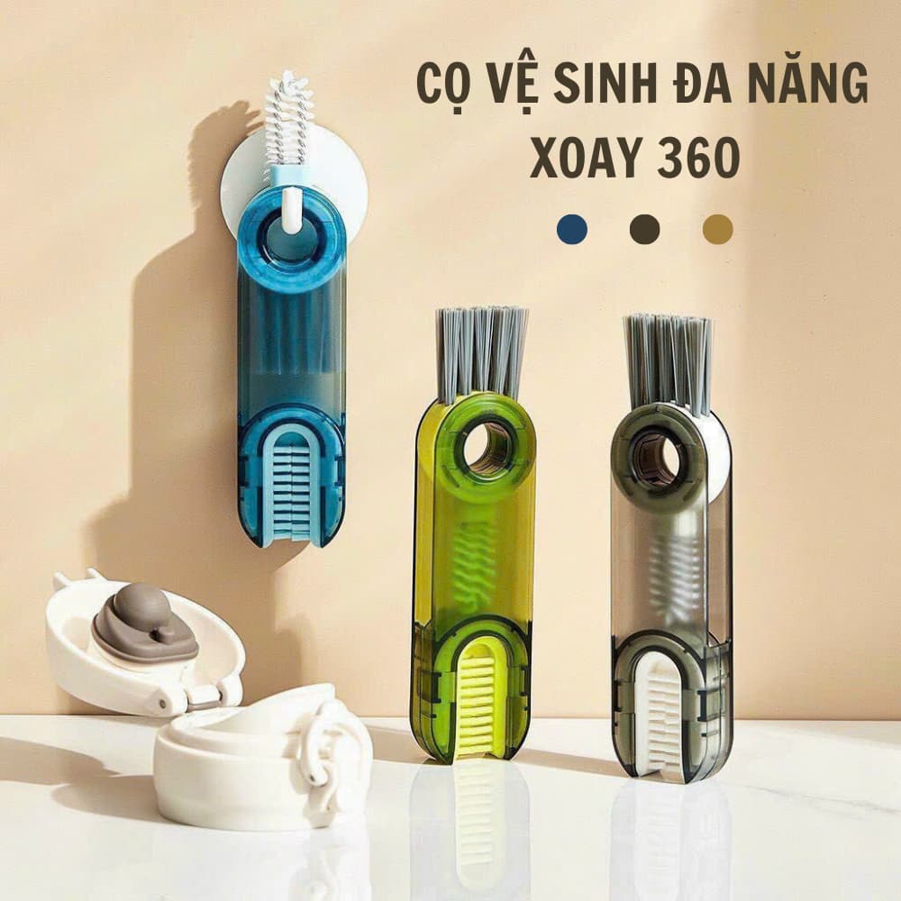 Cọ Vệ Sinh Đa Năng 3 in 1: Dụng Cụ Làm Sạch Cốc, Bình Sữa, Bình Nước và Bài Chải Khe Hở Xoay 360°