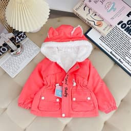 Áo Khoác Gió Parka Lót Lông Cho Bé Gái, Mẫu Tai Thỏ Dễ Thương Hàng VNXK 5