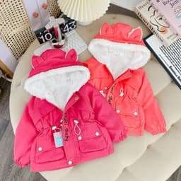 Áo Khoác Gió Parka Lót Lông Cho Bé Gái, Mẫu Tai Thỏ Dễ Thương Hàng VNXK 7