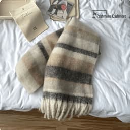 Khăn quàng cổ len mềm mại, kẻ caro xám nhạt, ấm áp, phong cách Vintage Hàn Quốc BNT01 6