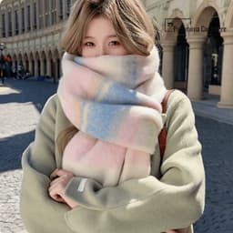 Khăn quàng cổ len mềm mại, kẻ caro xám nhạt, ấm áp, phong cách Vintage Hàn Quốc BNT01 8