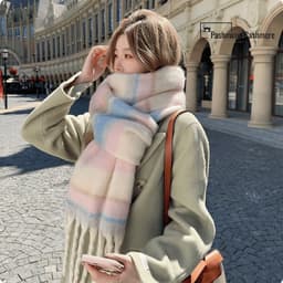 Khăn quàng cổ len mềm mại, kẻ caro xám nhạt, ấm áp, phong cách Vintage Hàn Quốc BNT01 9