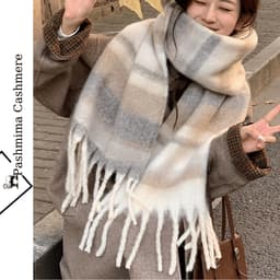 Khăn quàng cổ len mềm mại, kẻ caro xám nhạt, ấm áp, phong cách Vintage Hàn Quốc BNT01 2