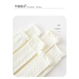 Set 5 Tất Cotton Cao Đùi Tone Trắng Vitage Họa Tiết Vặn Thừng Nổi Xinh Xắn Cho Bé Gái te69 8