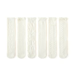 Set 5 Tất Cotton Cao Đùi Tone Trắng Vitage Họa Tiết Vặn Thừng Nổi Xinh Xắn Cho Bé Gái te69 7