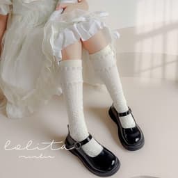 Set 5 Tất Cotton Cao Đùi Tone Trắng Vitage Họa Tiết Vặn Thừng Nổi Xinh Xắn Cho Bé Gái te69 6