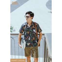 Áo Sơ Mi Nam Ngắn Tay DGCs - Kiểu dáng suông, họa tiết lá, vải Gracell cực thoáng mát và thấm hút tốt - SASNBD153M 2