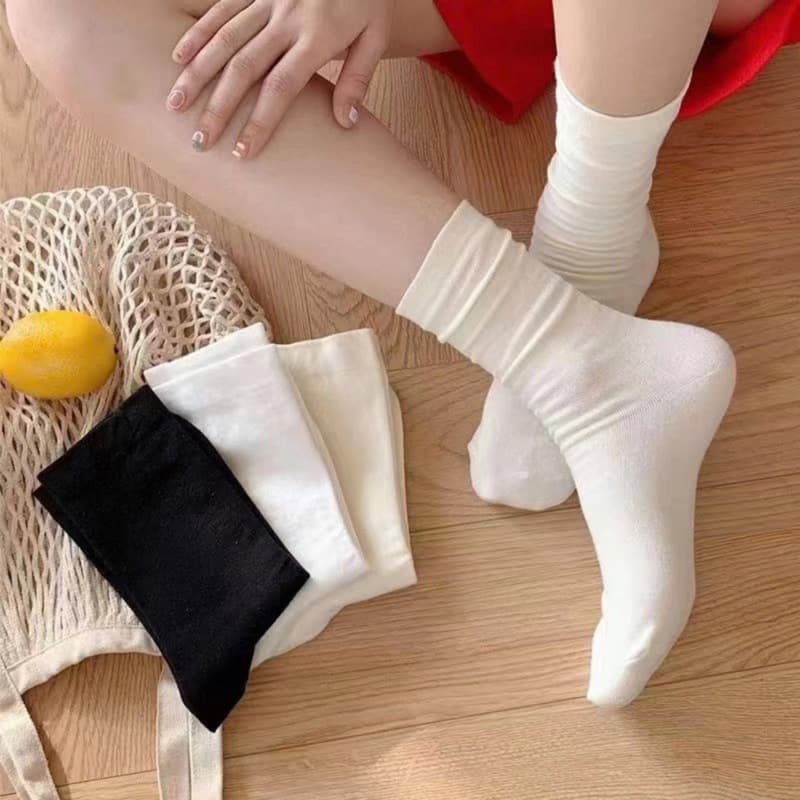 T10 Set 10 đoi Tất cổ cao paster nữ trơn cao cấp 3 màu loại dày dặn, vớ cao cổ nữ phong cách hàn quốc