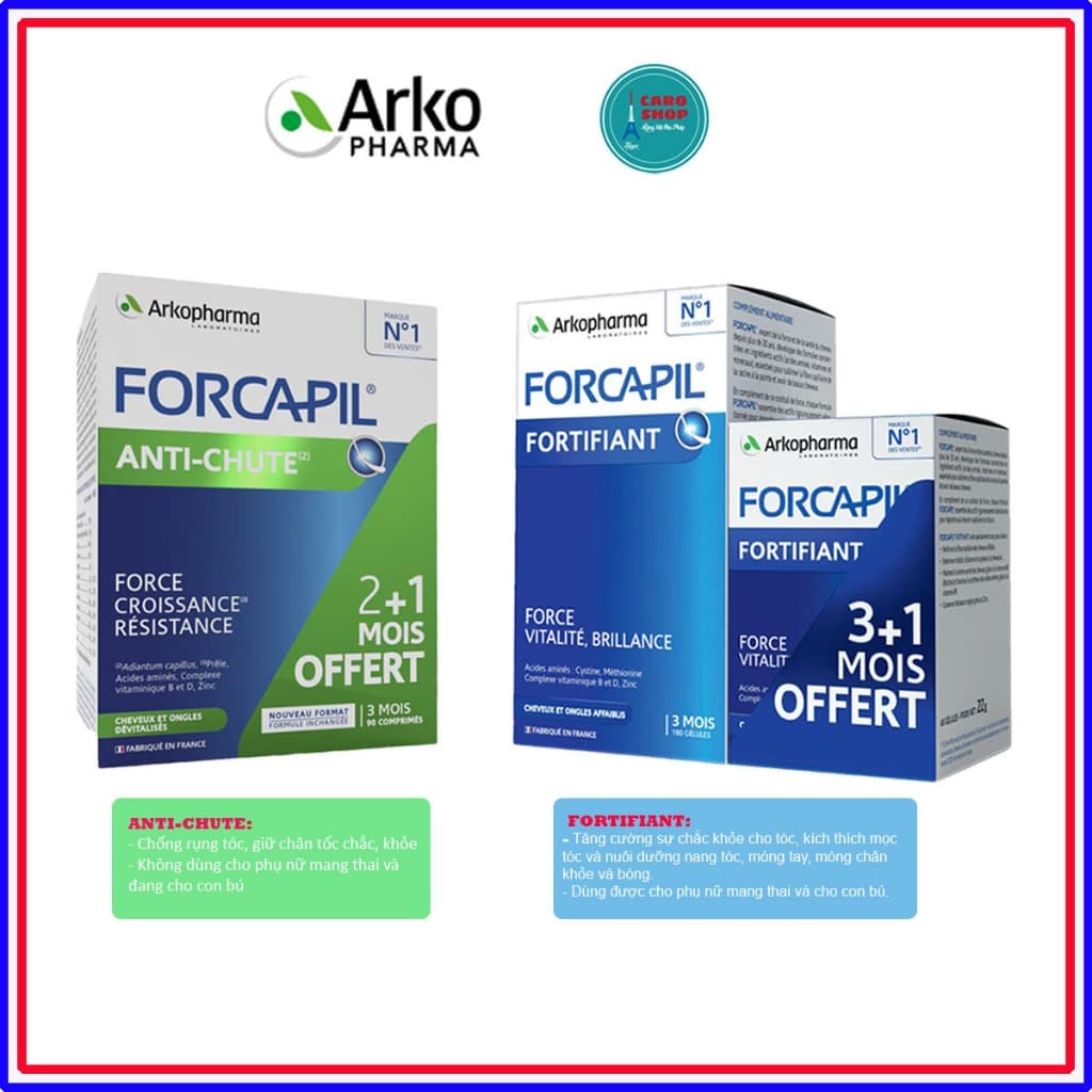 FORCAPIL ARKOPHARMA - Viên uống dưỡng tóc chắc khỏe, chống rụng tóc Pháp