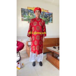 FREESIP ÁO DÀI MỪNG THỌ, áo dài nam nữ gấm thượng hải hoa văn cao cấp 5