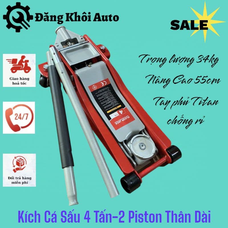 Kích Cá Sấu 4 Tấn - Kích Gầm Ô Tô 2 Piston Thân Dài