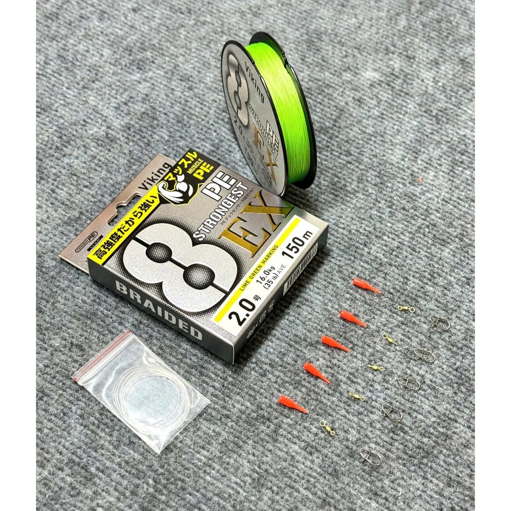 Dây Lure PE ViKing X8 StrongGest  150m ( chuẩn 150m ) Tặng kèm : Leader . chụp chì , khoá snap , khoá link chống soắn