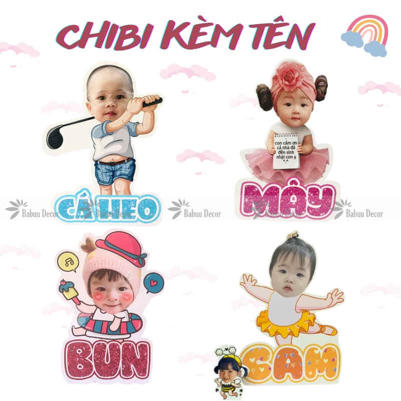 Chibi kèm tên để bàn trang trí sinh nhật