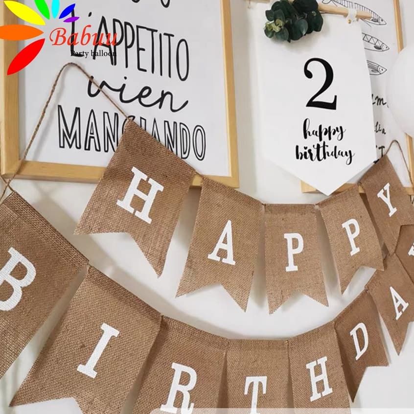 Dây chữ Happy Birthday bằng vải bố phong cách Hàn Quốc