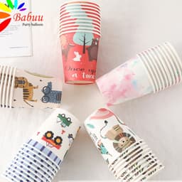 Set 10 cốc, đĩa và ống hút họa tiết nhiều chủ đề trang trí sinh nhật 3