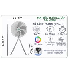 Quạt Đứng Công Suất Lớn TADAHOME ST22M1, Dùng Cho Không Gian Mở, Quán Ăn, Quán Cà Phê, Sân Vườn 5