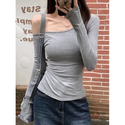 [VẢI COTTON MỊN L.1] Áo Lệch Vai Kiểu Dài Tay ôm body siêu Quyến Rũ vải thun zip mịn cho nữ m658 6