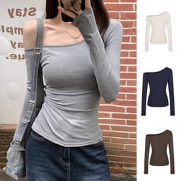 [VẢI COTTON MỊN L.1] Áo Lệch Vai Kiểu Dài Tay ôm body siêu Quyến Rũ vải thun zip mịn cho nữ m658 1