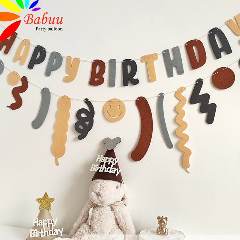 Set 2 dây Happy Birthday dạ nâu Babuu Decor
