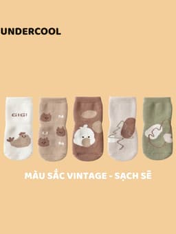 Set 5 đôi tất vớ trẻ em 0-4 tuổi UNDERCOOL chống trượt đế lót cao su họa tiết ngộ nghĩnh TC64 12