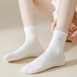 Set 5 Đôi Tất Nữ Cổ Cao Cotton Tông Trắng Thêu Chữ Cổ Màu Phong Cách Trẻ Trung tt52 LILIRIA 5