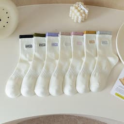 Set 5 Đôi Tất Nữ Cổ Cao Cotton Tông Trắng Thêu Chữ Cổ Màu Phong Cách Trẻ Trung tt52 LILIRIA 9