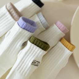 Set 5 Đôi Tất Nữ Cổ Cao Cotton Tông Trắng Thêu Chữ Cổ Màu Phong Cách Trẻ Trung tt52 LILIRIA 8