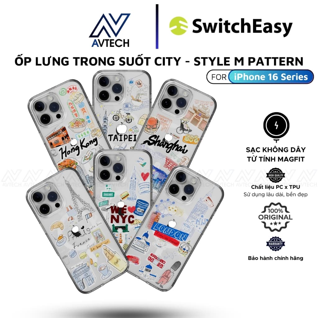 Ốp Lưng SwitchEasy cho iPhone 16 Pro Max / 16 Pro,CITY Style M Pattern, In 3D Thời Trang, Bảo Vệ Máy