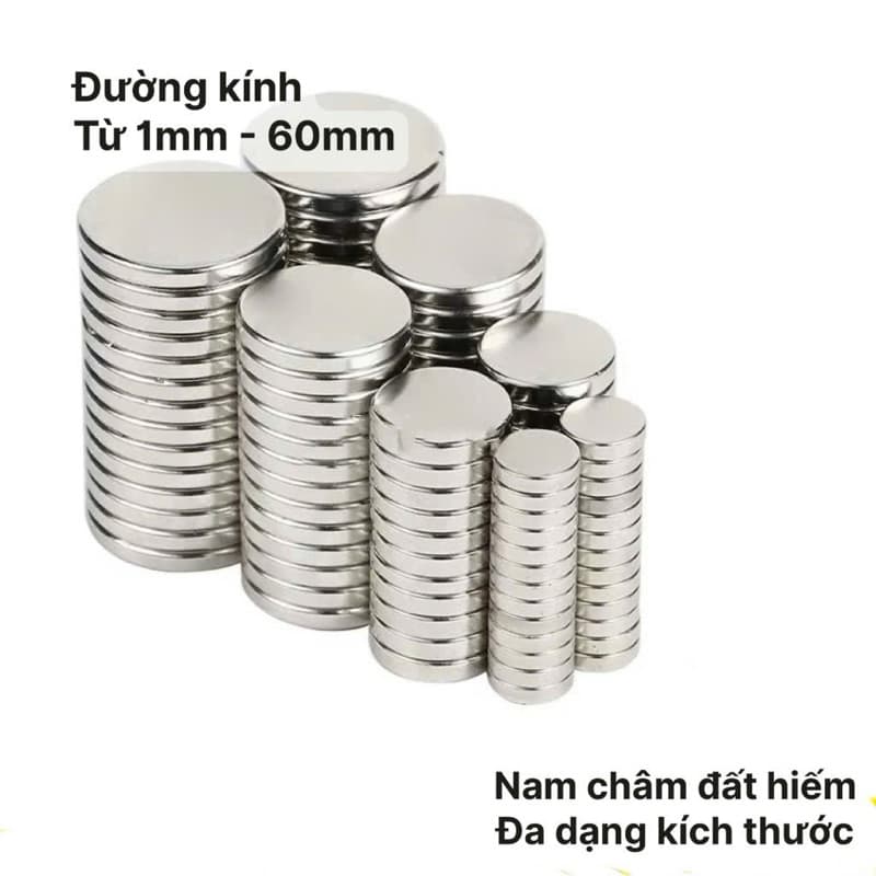 Nam châm đất hiếm N35, N42, N52 tròn, nhiều kích thước, nam châm vĩnh cửu trắng (15 viên).
