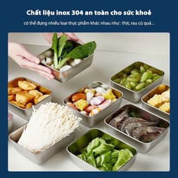 COMBO 5 Hộp inox chống rỉ 304 kèm nắp nhựa đựng đồ ăn bảo quản thực phẩm tủ lạnh đa năng 3