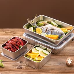 COMBO 5 Hộp inox chống rỉ 304 kèm nắp nhựa đựng đồ ăn bảo quản thực phẩm tủ lạnh đa năng 7