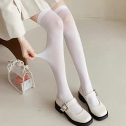 Sét 5 Đôi Tất Nữ Cổ Cao, Đùi Trơn Đen Trắng, Vớ Lolita Cosplay Học Sinh Nhiều Độ Dài, Tất Ống Dài Qua Gối tt55 { S113 } 6