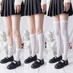 Sét 5 Đôi Tất Nữ Cổ Cao, Đùi Trơn Đen Trắng, Vớ Lolita Cosplay Học Sinh Nhiều Độ Dài, Tất Ống Dài Qua Gối tt55 { S113 } 3