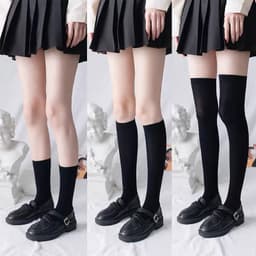 Sét 5 Đôi Tất Nữ Cổ Cao, Đùi Trơn Đen Trắng, Vớ Lolita Cosplay Học Sinh Nhiều Độ Dài, Tất Ống Dài Qua Gối tt55 { S113 } 5