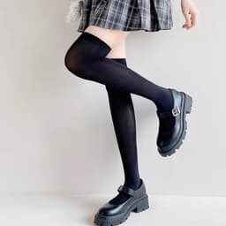 Sét 5 Đôi Tất Nữ Cổ Cao, Đùi Trơn Đen Trắng, Vớ Lolita Cosplay Học Sinh Nhiều Độ Dài, Tất Ống Dài Qua Gối tt55 { S113 } 7