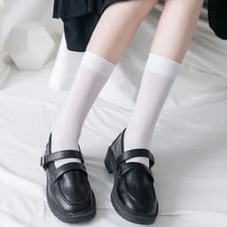 Sét 5 Đôi Tất Nữ Cổ Cao, Đùi Trơn Đen Trắng, Vớ Lolita Cosplay Học Sinh Nhiều Độ Dài, Tất Ống Dài Qua Gối tt55 { S113 } 9
