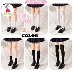 Sét 5 Đôi Tất Nữ Cổ Cao, Đùi Trơn Đen Trắng, Vớ Lolita Cosplay Học Sinh Nhiều Độ Dài, Tất Ống Dài Qua Gối tt55 { S113 } 1