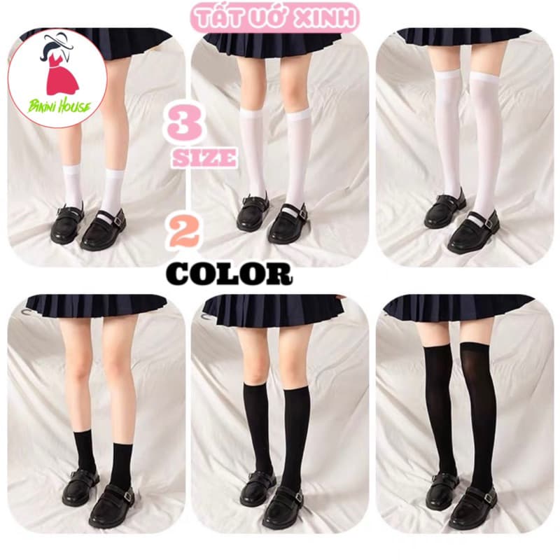 Sét 5 Đôi Tất Nữ Cổ Cao, Đùi Trơn Đen Trắng, Vớ Lolita Cosplay Học Sinh Nhiều Độ Dài, Tất Ống Dài Qua Gối tt55 { S113 }