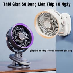 Quạt Mini Xoay Tự Động Kẹp Tích Điện 7 Inch Kẹp Bàn Xe Đẩy Pin 20000mAh Có Bảo Hành 2