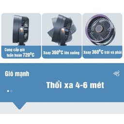 Quạt Mini Xoay Tự Động Kẹp Tích Điện 7 Inch Kẹp Bàn Xe Đẩy Pin 20000mAh Có Bảo Hành 9