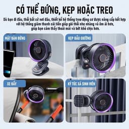 Quạt Mini Xoay Tự Động Kẹp Tích Điện 7 Inch Kẹp Bàn Xe Đẩy Pin 20000mAh Có Bảo Hành 4