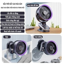 Quạt Mini Xoay Tự Động Kẹp Tích Điện 7 Inch Kẹp Bàn Xe Đẩy Pin 20000mAh Có Bảo Hành 7