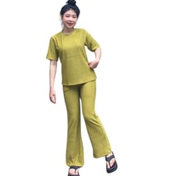 Đồ Bộ Nữ Bigsize LIMO DS68 Áo Tay Ngắn Quần Ống Loe Vải Xốp Co Giãn Set Đồ Mặc Nhà Mùa Hè Basic 6