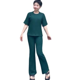 Đồ Bộ Nữ Bigsize LIMO DS68 Áo Tay Ngắn Quần Ống Loe Vải Xốp Co Giãn Set Đồ Mặc Nhà Mùa Hè Basic 5