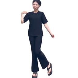 Đồ Bộ Nữ Bigsize LIMO DS68 Áo Tay Ngắn Quần Ống Loe Vải Xốp Co Giãn Set Đồ Mặc Nhà Mùa Hè Basic 3