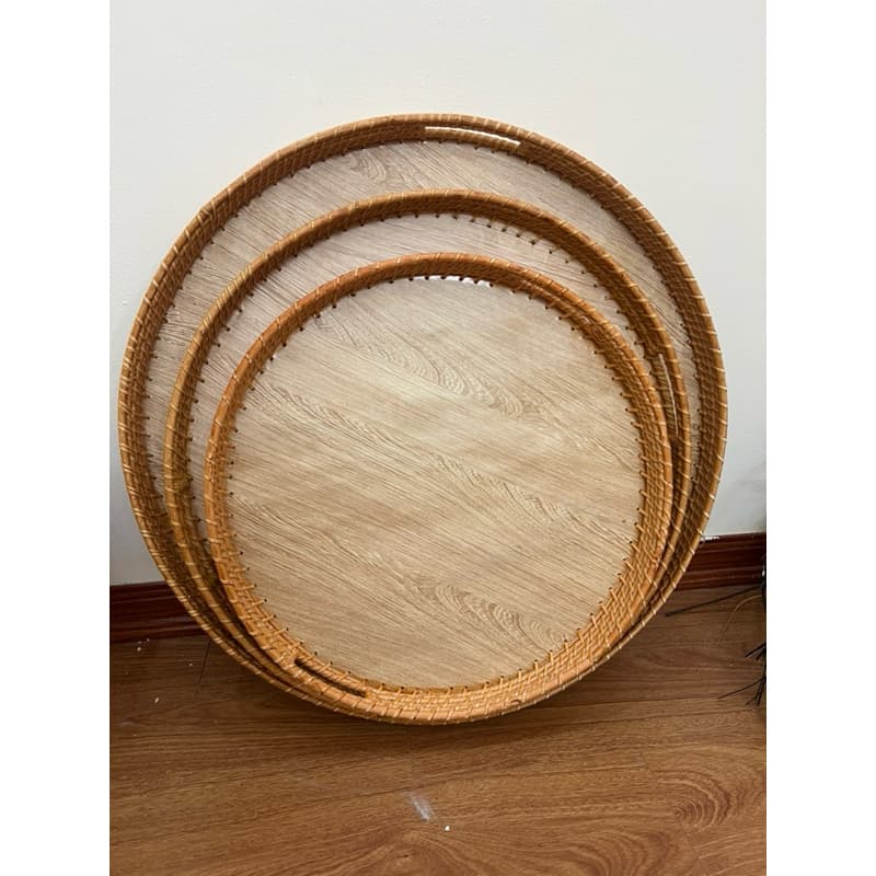 Mâm gỗ đựng bát đĩa - Khay gỗ đựng bộ bát đĩa hoa mặt trời - Mâm để bộ bán đĩa cúng gia tiên