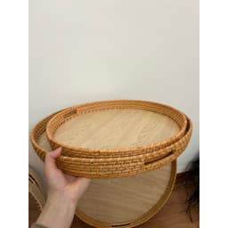 Mâm gỗ đựng bát đĩa - Khay gỗ đựng bộ bát đĩa hoa mặt trời - Mâm để bộ bán đĩa cúng gia tiên 2